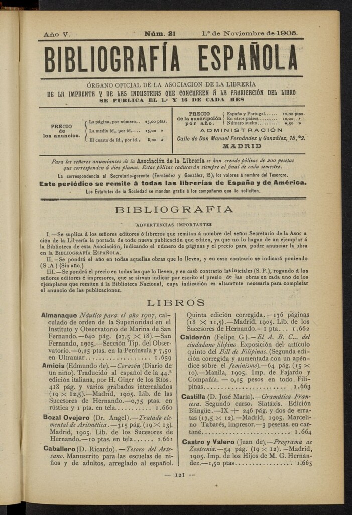 Miniatura de Bibliografía Española del 1 de noviembre de 1905
