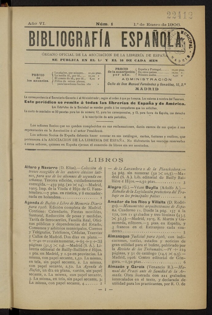 Miniatura de Bibliografía Española del 1 de enero de 1906