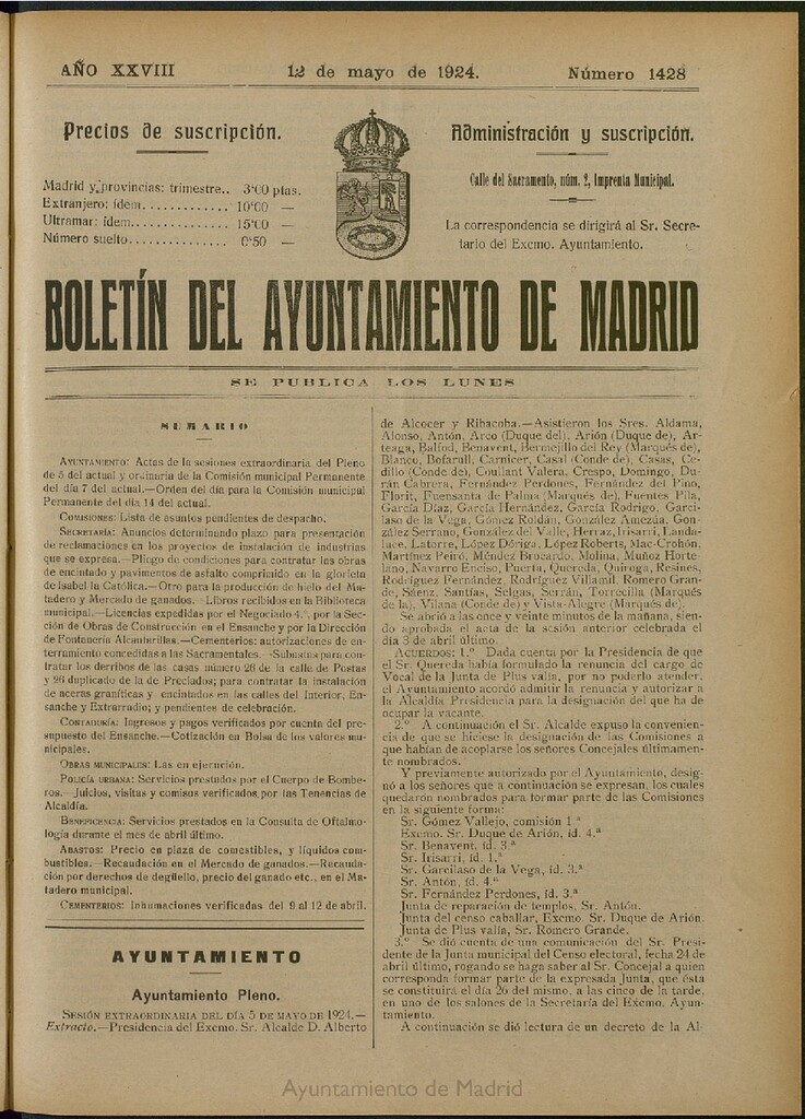 Miniatura de Boletín Oficial del Ayuntamiento de Madrid del 12 de mayo de 1924, nº 1428