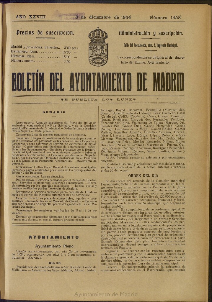 Miniatura de Boletín Oficial del Ayuntamiento de Madrid del 8 de diciembre de 1924, nº 1458