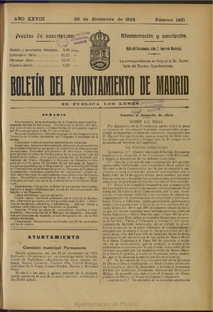 Miniatura de Boletín Oficial del Ayuntamiento de Madrid del 29 de diciembre de 1924, nº 1461