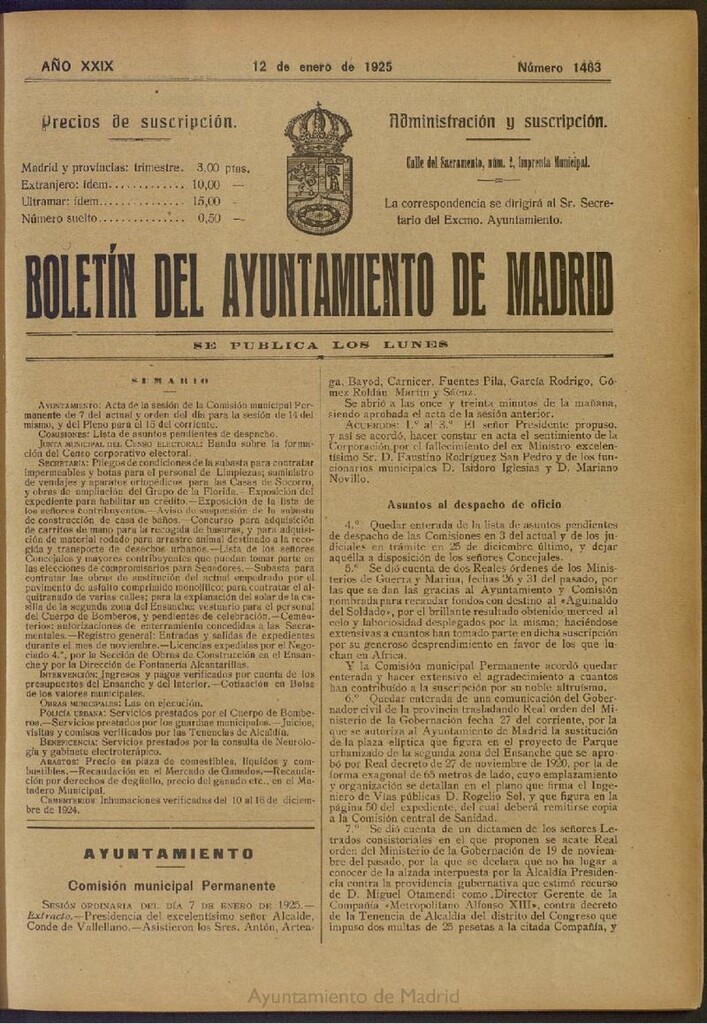 Miniatura de Boletín Oficial del Ayuntamiento de Madrid del 12 de enero de 1925, nº 1463