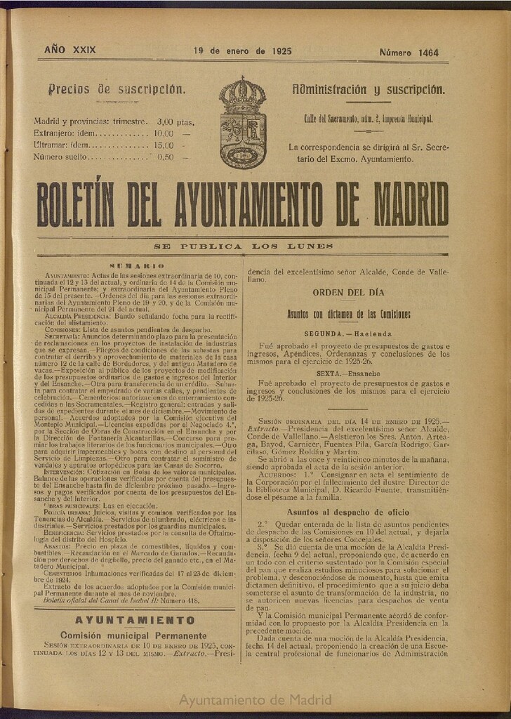 Miniatura de Boletín Oficial del Ayuntamiento de Madrid del 19 de enero de 1925, nº 1464