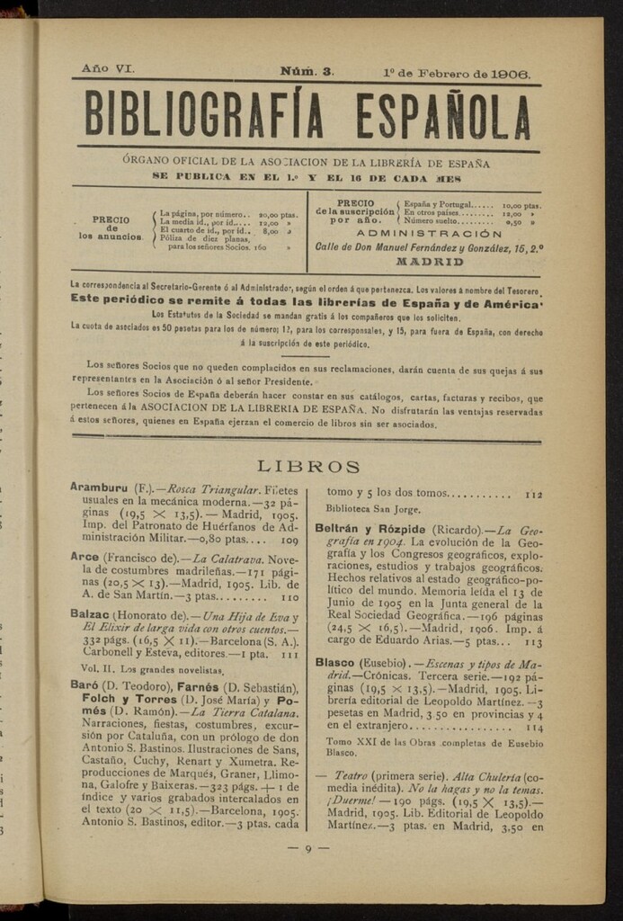 Miniatura de Bibliografía Española del 1 de febrero de 1906
