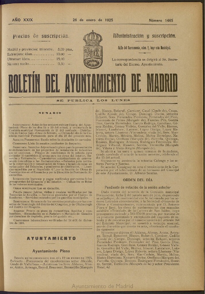 Miniatura de Boletín Oficial del Ayuntamiento de Madrid del 26 de enero de 1925, nº 1465