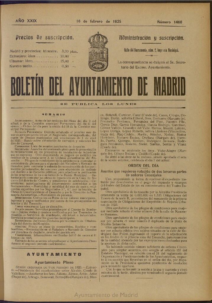 Miniatura de Boletín Oficial del Ayuntamiento de Madrid del 16 de febrero de 1925, nº 1468