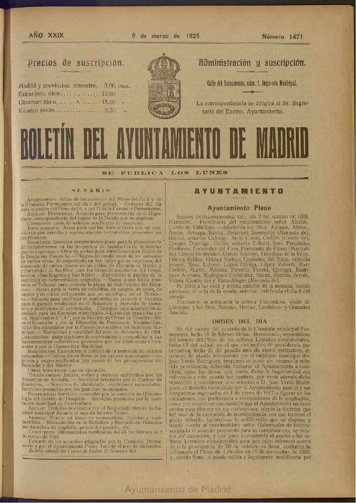 Miniatura de Boletín Oficial del Ayuntamiento de Madrid del 9 de marzo de 1925, nº 1471