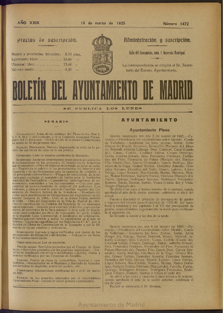 Miniatura de Boletín Oficial del Ayuntamiento de Madrid del 16 de marzo de 1925, nº 1472