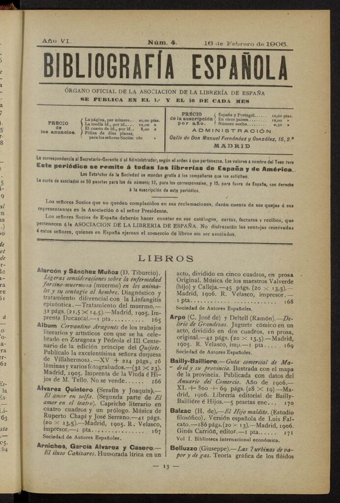 Miniatura de Bibliografía Española del 16 de febrero de 1906