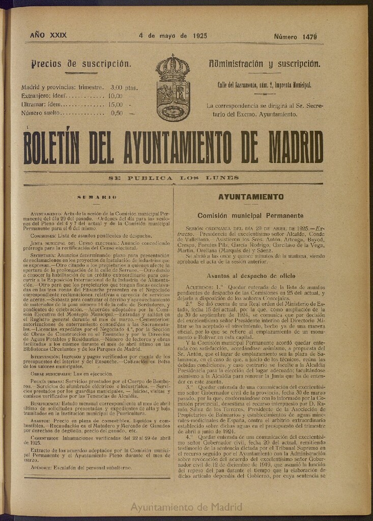 Miniatura de Boletín Oficial del Ayuntamiento de Madrid del 4 de mayo de 1925, nº 1479