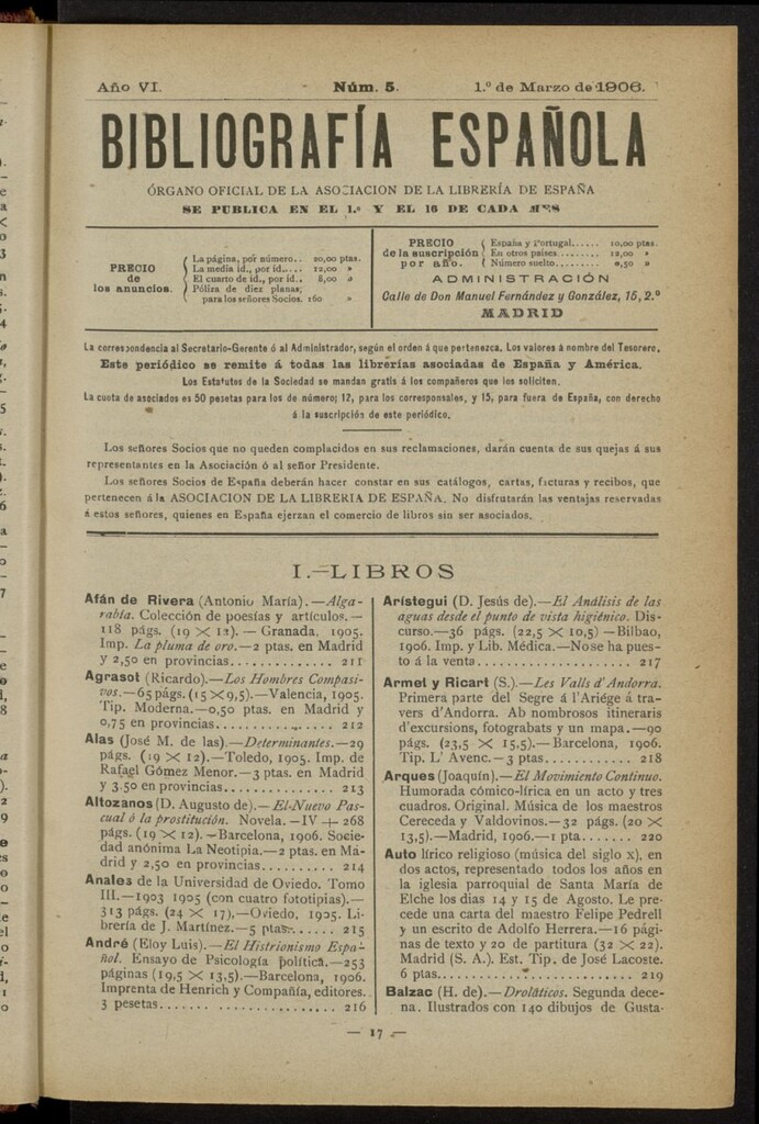 Miniatura de Bibliografía Española del 1 de marzo de 1906