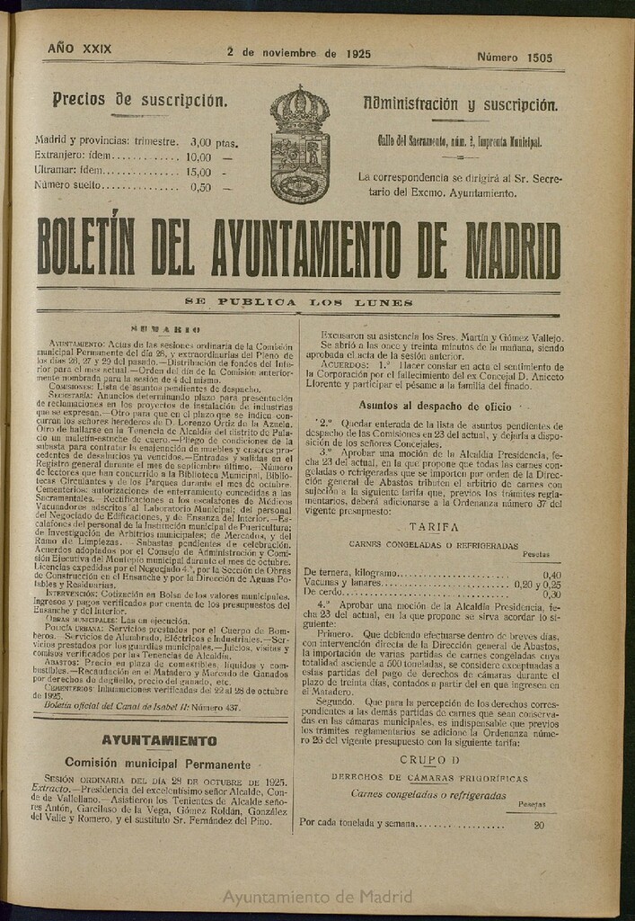 Miniatura de Boletín Oficial del Ayuntamiento de Madrid del 2 de noviembre de 1925, nº 1505