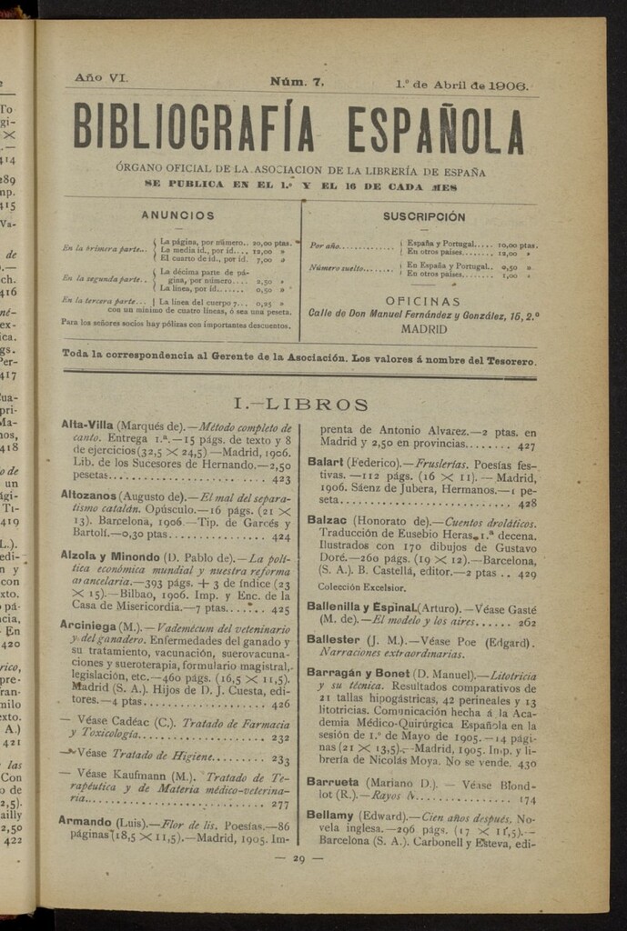 Miniatura de Bibliografía Española del 1 de abril de 1906