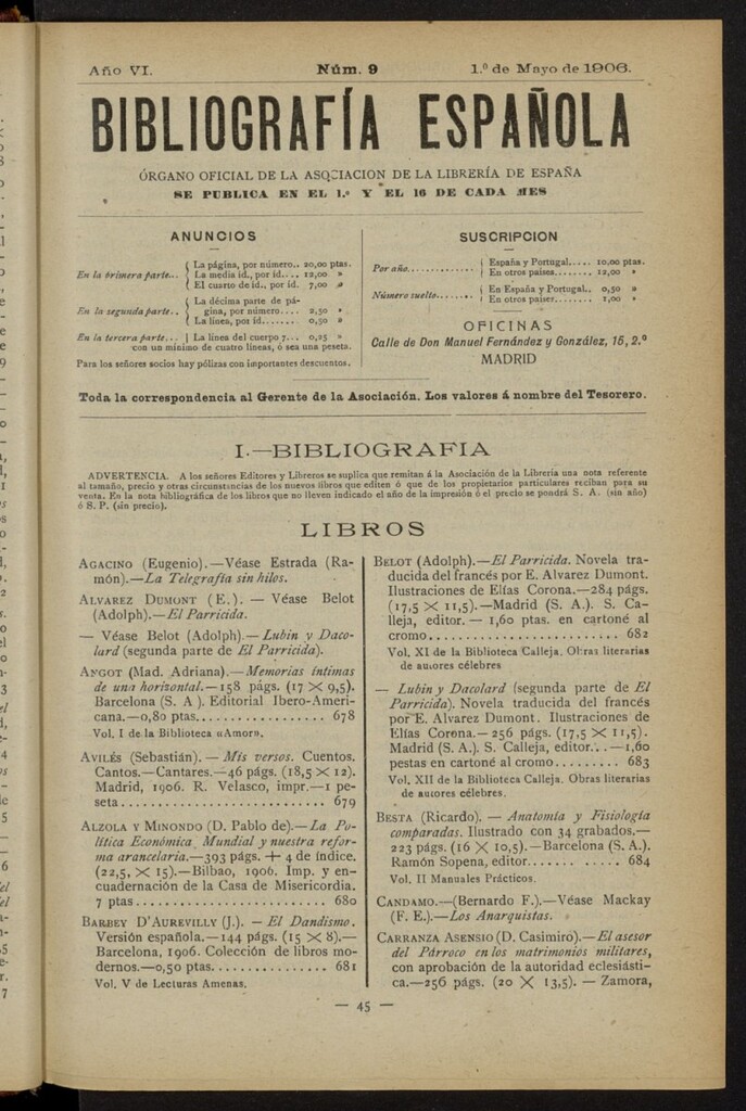 Miniatura de Bibliografía Española del 1 de mayo de 1906