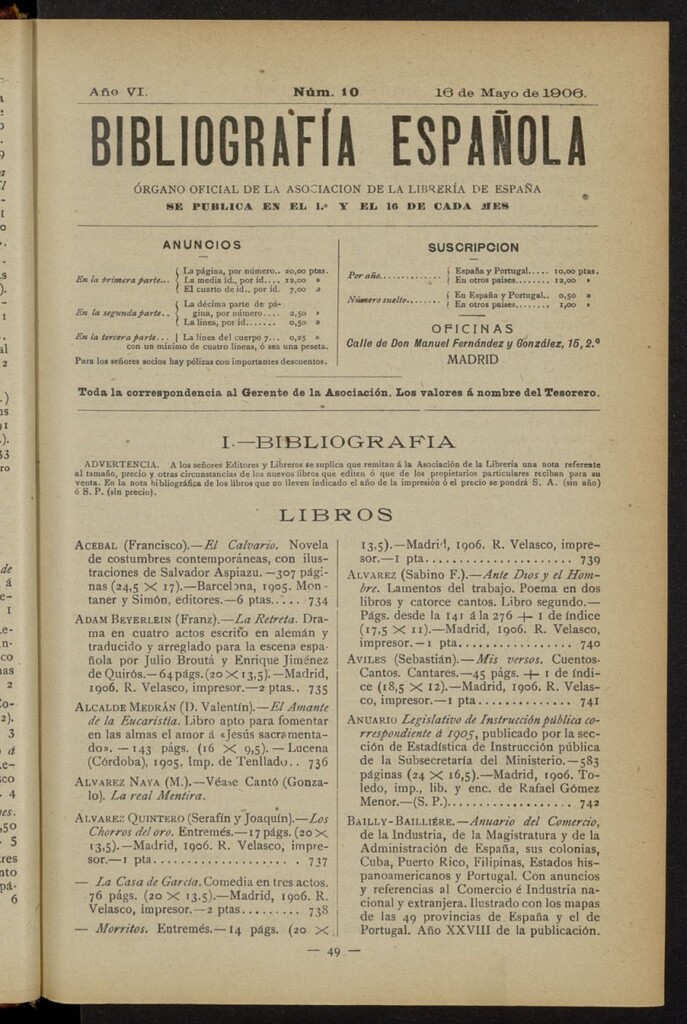 Miniatura de Bibliografía Española del 16 de mayo de 1906