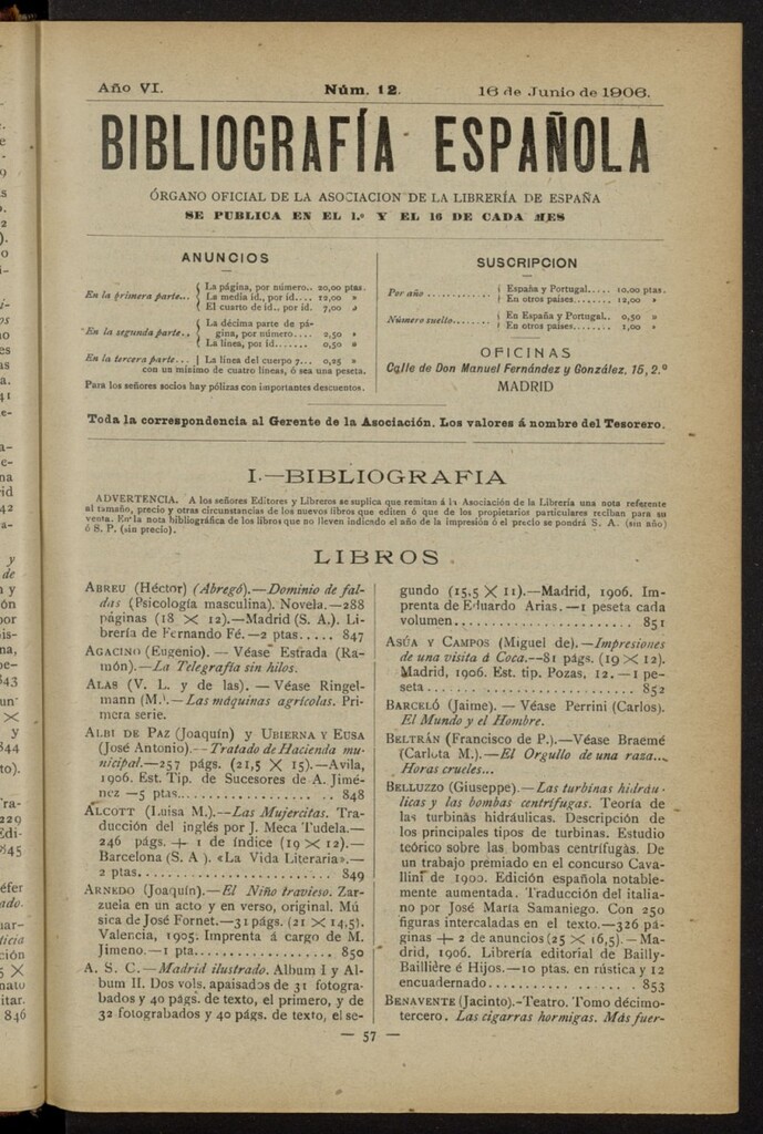 Miniatura de Bibliografía Española del 16 de junio de 1906