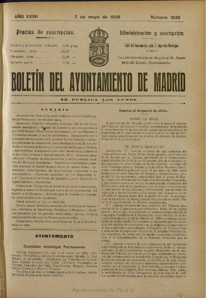 Miniatura de Boletín Oficial del Ayuntamiento de Madrid del 7 de mayo de 1928, nº 1636