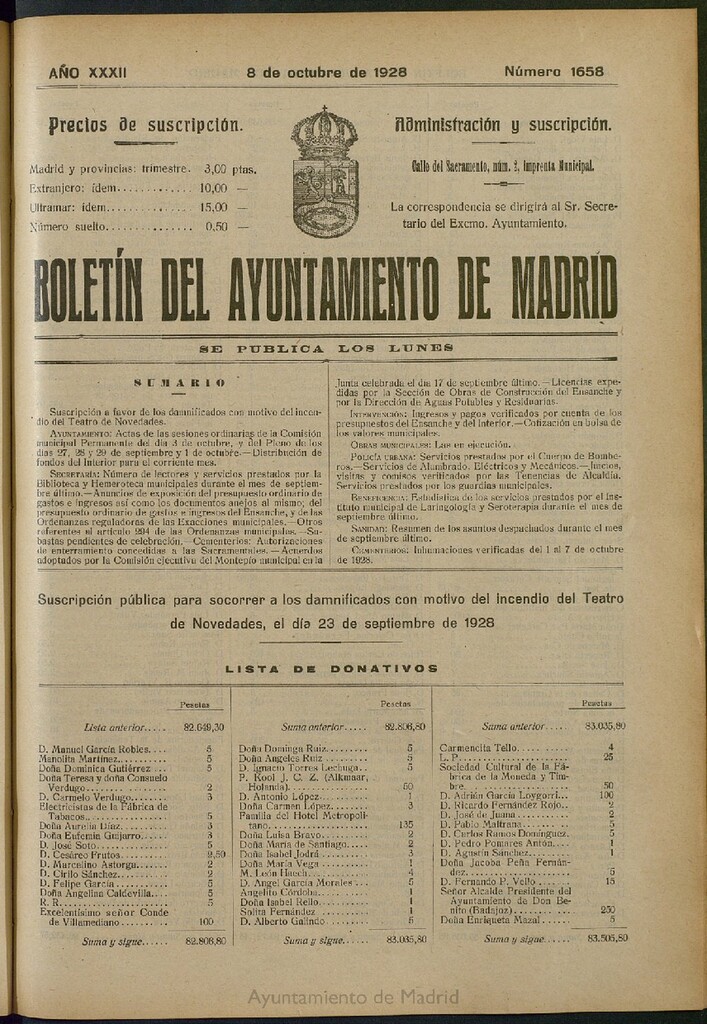 Miniatura de Boletín Oficial del Ayuntamiento de Madrid del 8 de octubre de 1928, nº 1658