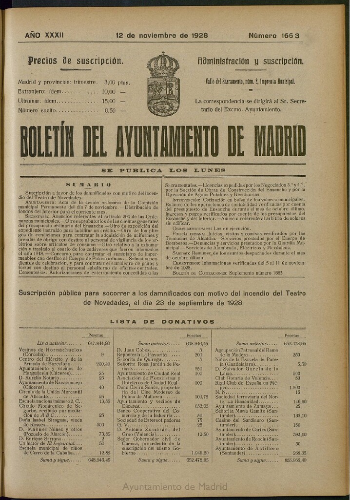 Miniatura de Boletín Oficial del Ayuntamiento de Madrid del 12 de noviembre de 1928, nº 1663