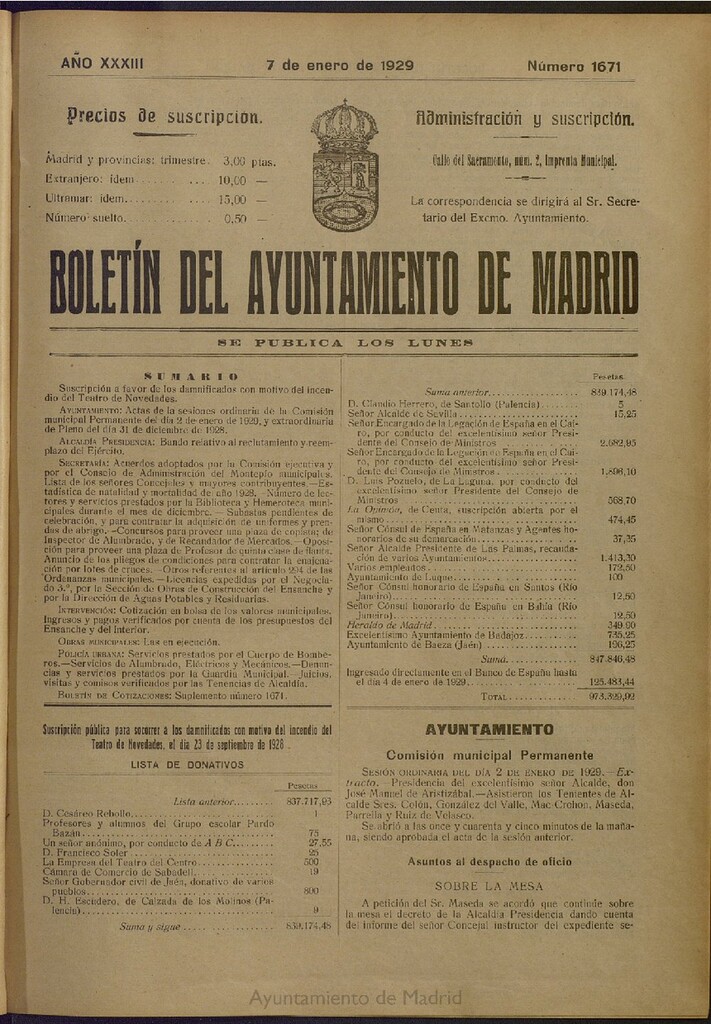 Miniatura de Boletín Oficial del Ayuntamiento de Madrid del 7 de enero de 1929, nº 1671