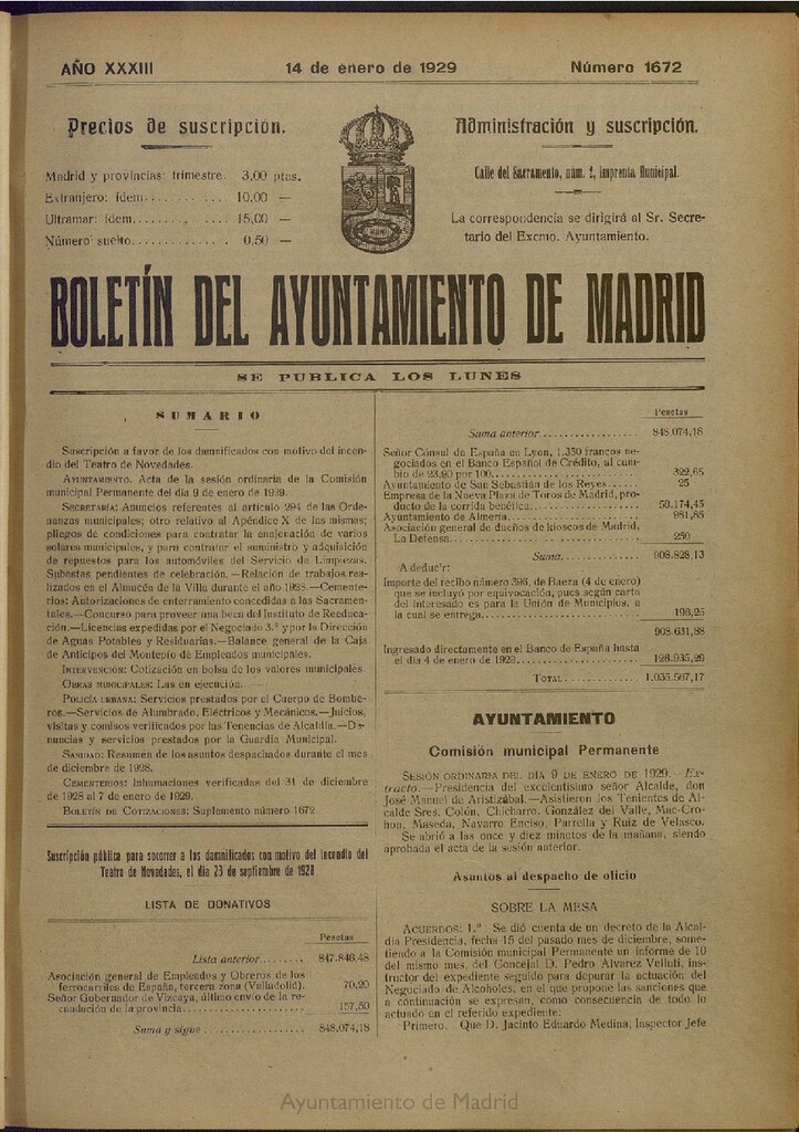 Miniatura de Boletín Oficial del Ayuntamiento de Madrid del 14 de enero de 1929, nº 1672