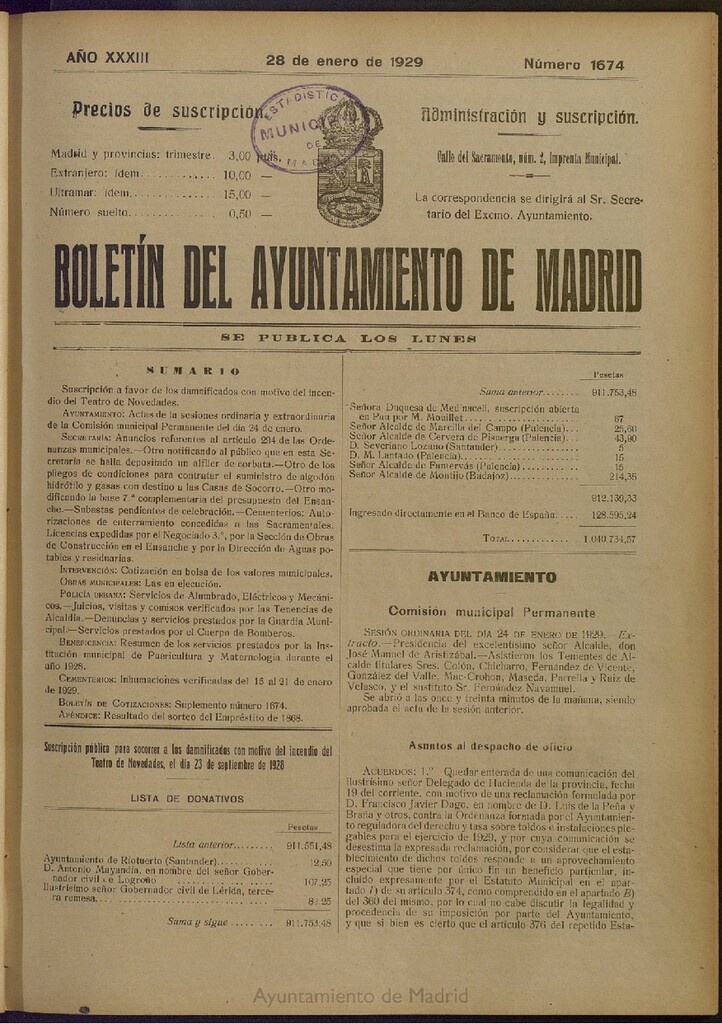 Miniatura de Boletín Oficial del Ayuntamiento de Madrid del 28 de enero de 1929, nº 1674