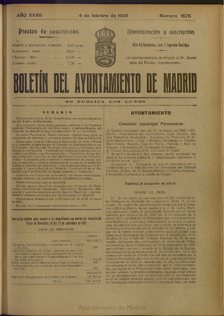 Miniatura de Boletín Oficial del Ayuntamiento de Madrid del 4 de febrero de 1929, nº 1675