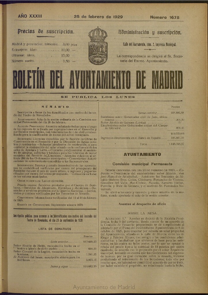 Miniatura de Boletín Oficial del Ayuntamiento de Madrid del 25 de febrero de 1929, nº 1678