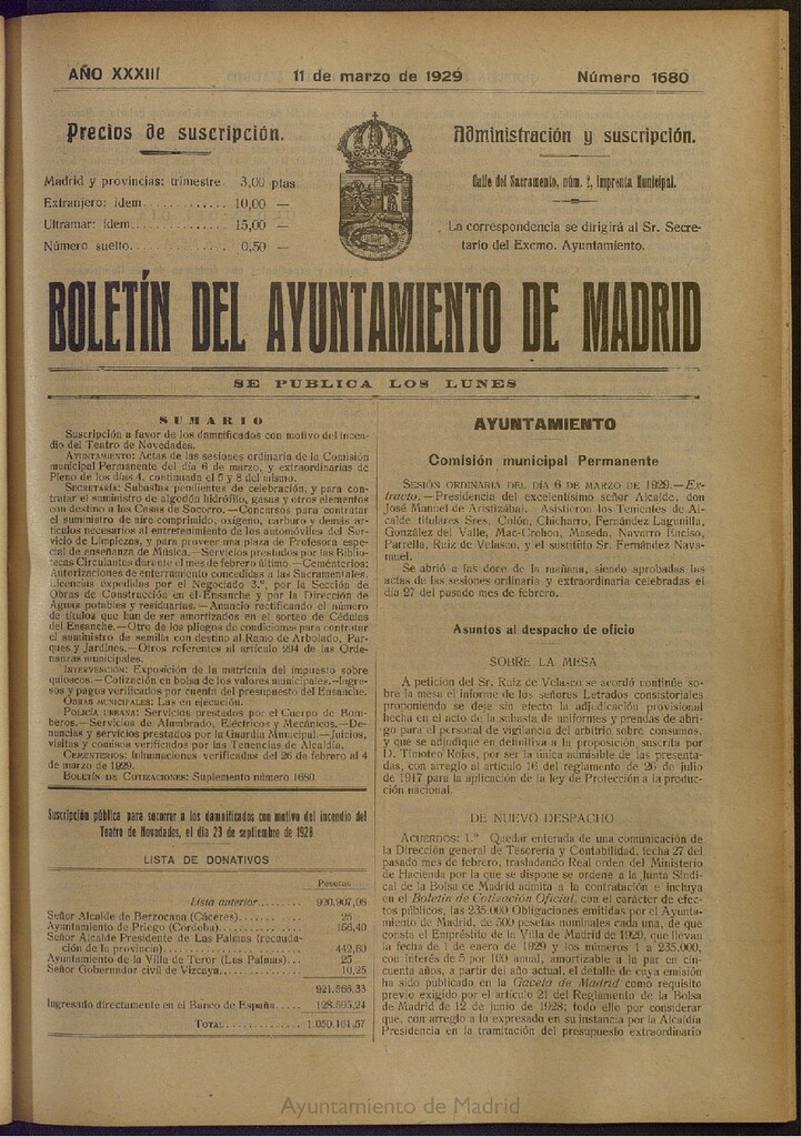 Miniatura de Boletín Oficial del Ayuntamiento de Madrid del 11 de marzo de 1929, nº 1680