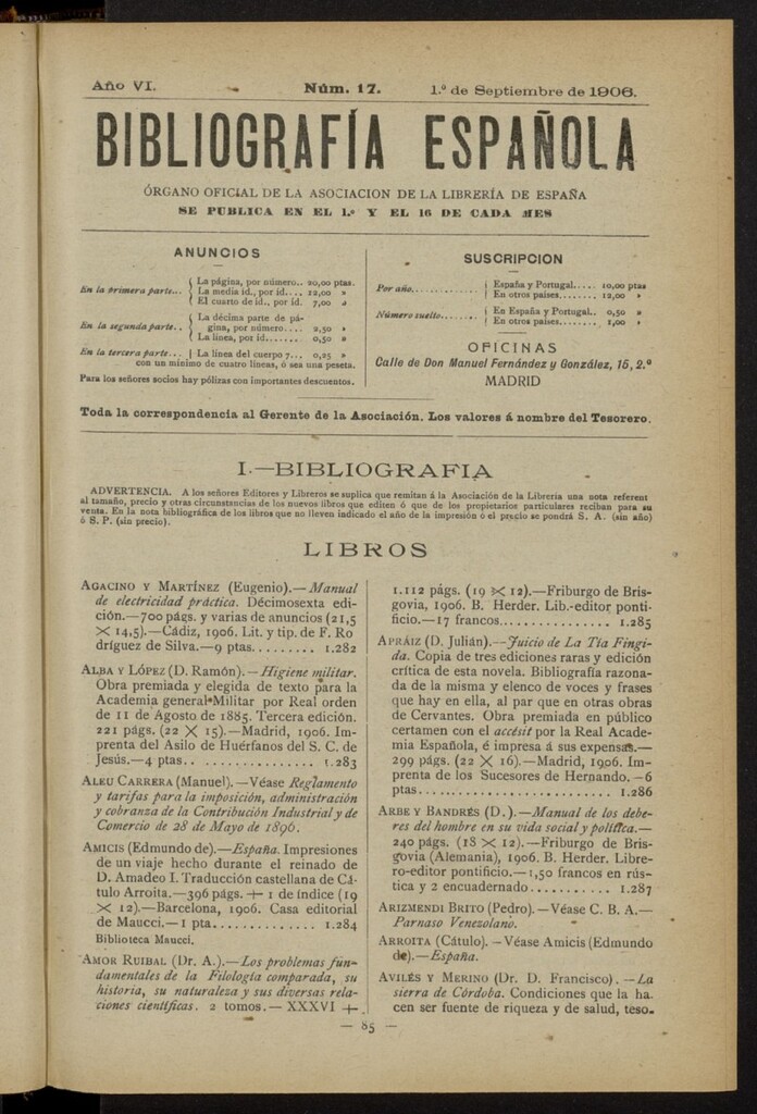 Miniatura de Bibliografía Española del 1 de septiembre de 1906