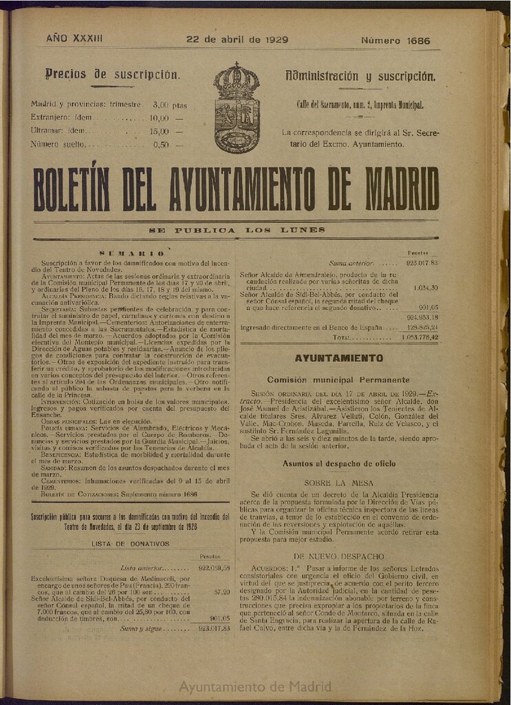Miniatura de Boletín Oficial del Ayuntamiento de Madrid del 22 de abril de 1929, nº 1686