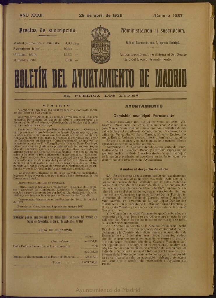 Miniatura de Boletín Oficial del Ayuntamiento de Madrid del 29 de abril de 1929, nº 1687