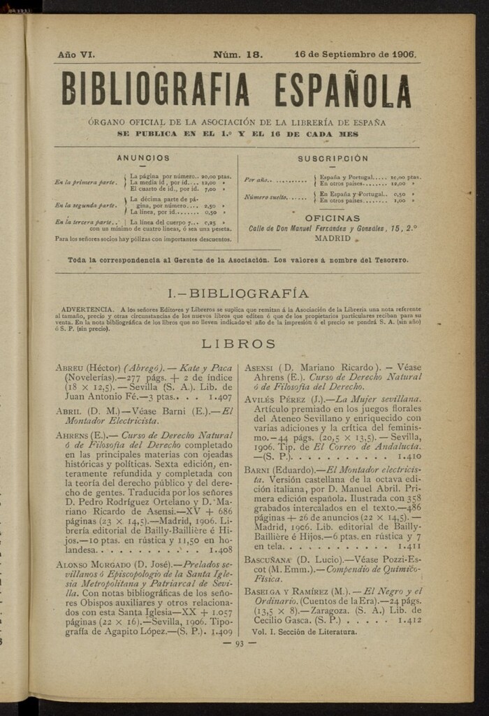 Miniatura de Bibliografía Española del 16 de septiembre de 1906