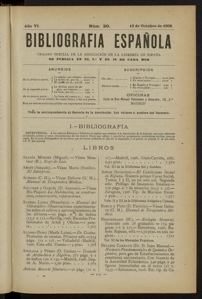 Miniatura de Bibliografía Española del 16 de octubre de 1906
