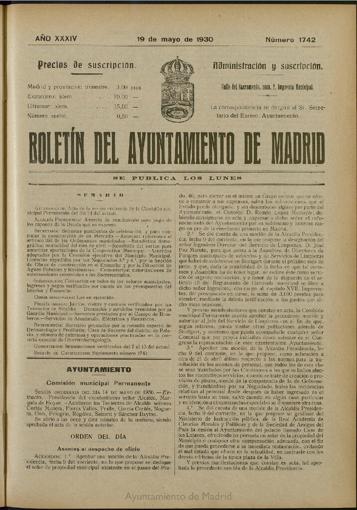 Miniatura de Boletín Oficial del Ayuntamiento de Madrid del 19 de mayo de 1930, nº 1742