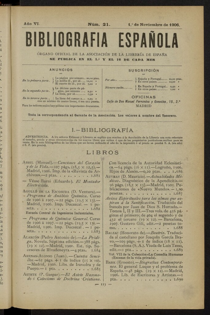 Miniatura de Bibliografía Española del 1 de noviembre de 1906