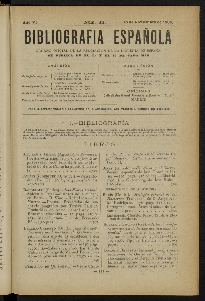 Miniatura de Bibliografía Española del 16 de noviembre de 1906