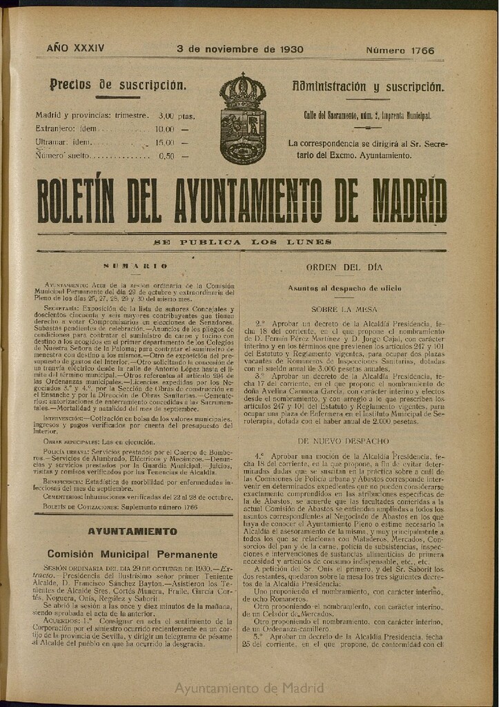 Miniatura de Boletín Oficial del Ayuntamiento de Madrid del 3 de noviembre de 1930, nº 1766