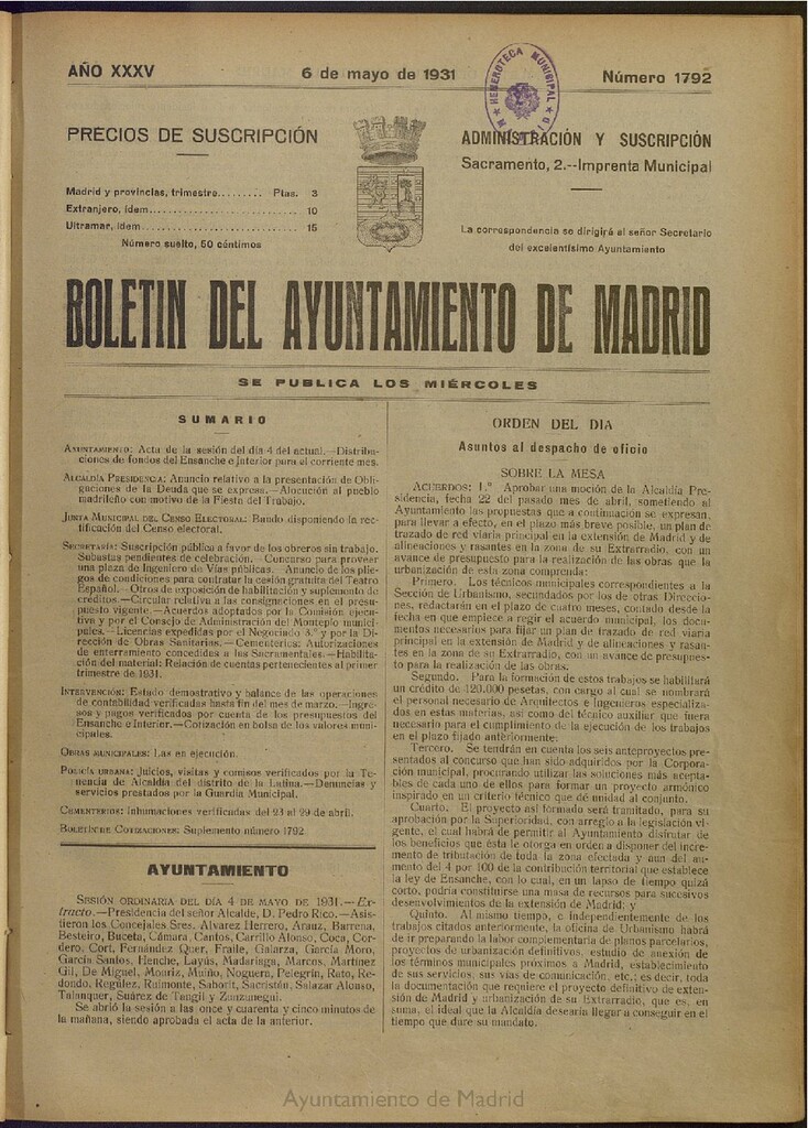 Miniatura de Boletín Oficial del Ayuntamiento de Madrid del 6 de mayo de 1931, nº 1792