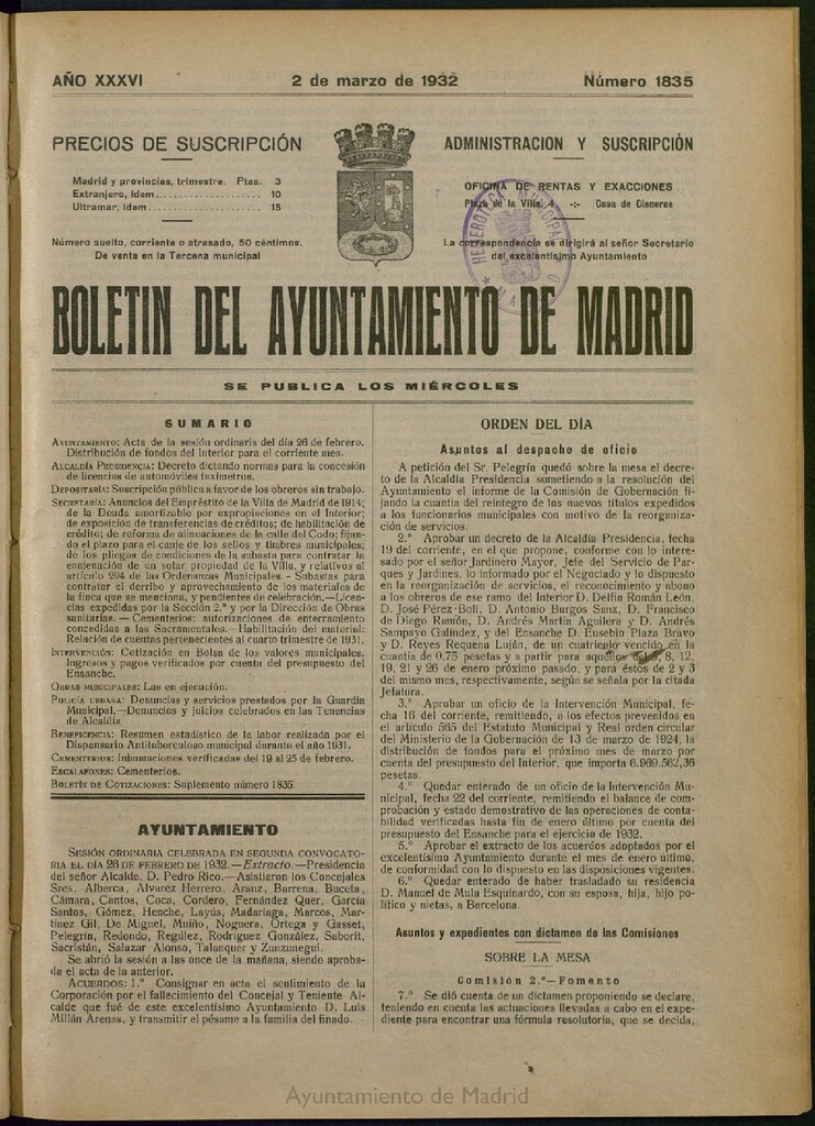 Miniatura de Boletín Oficial del Ayuntamiento de Madrid del 2 de marzo de 1932, nº 1835