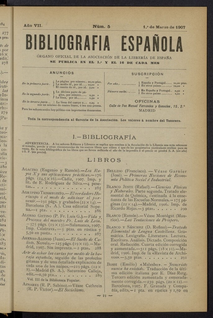 Miniatura de Bibliografía Española del 1 de marzo de 1907