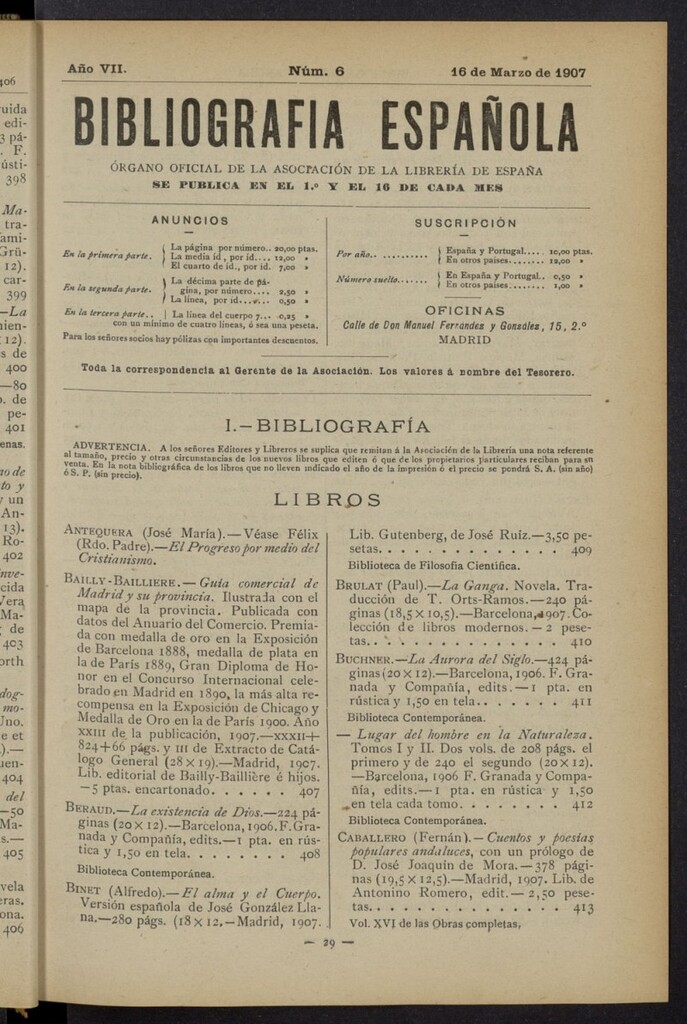 Miniatura de Bibliografía Española del 16 de marzo de 1907