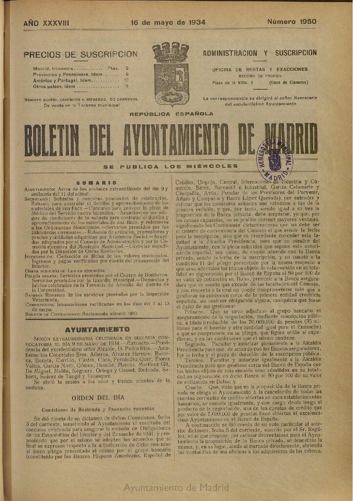 Miniatura de Boletín Oficial del Ayuntamiento de Madrid del 16 de mayo de 1934, nº 1950