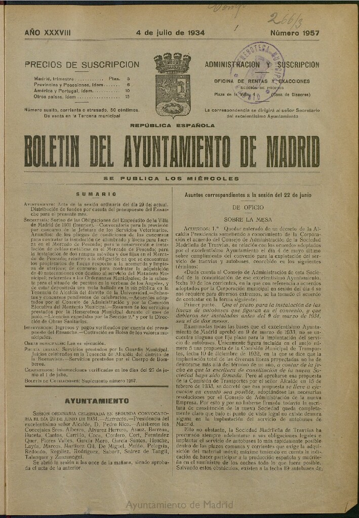 Miniatura de Boletín Oficial del Ayuntamiento de Madrid del 4 de julio de 1934, nº 1957