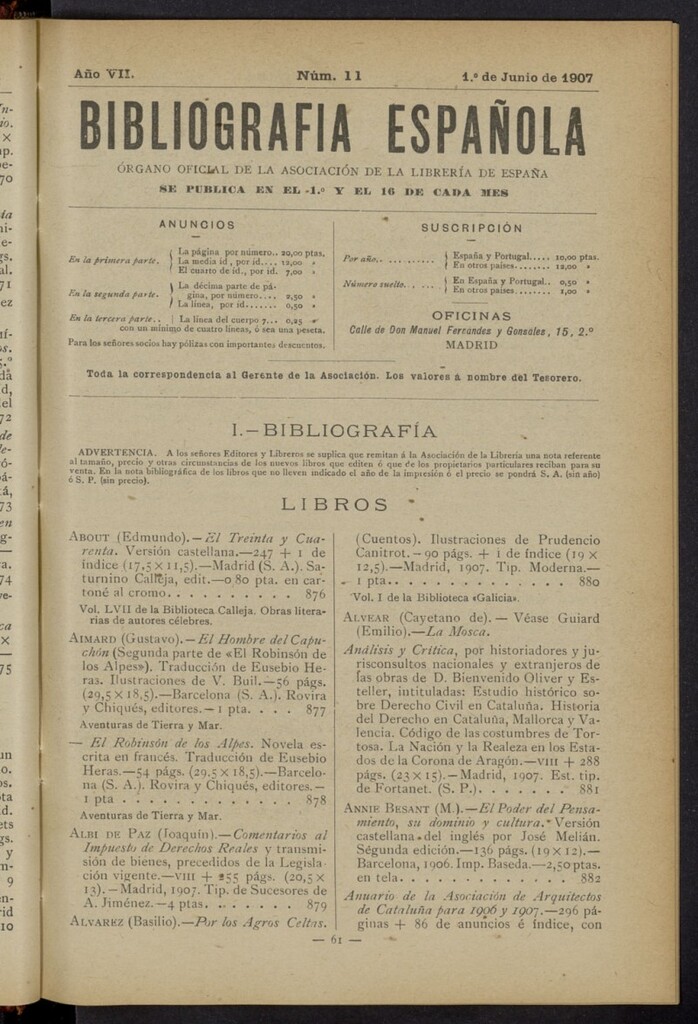 Miniatura de Bibliografía Española del 1 de junio de 1907
