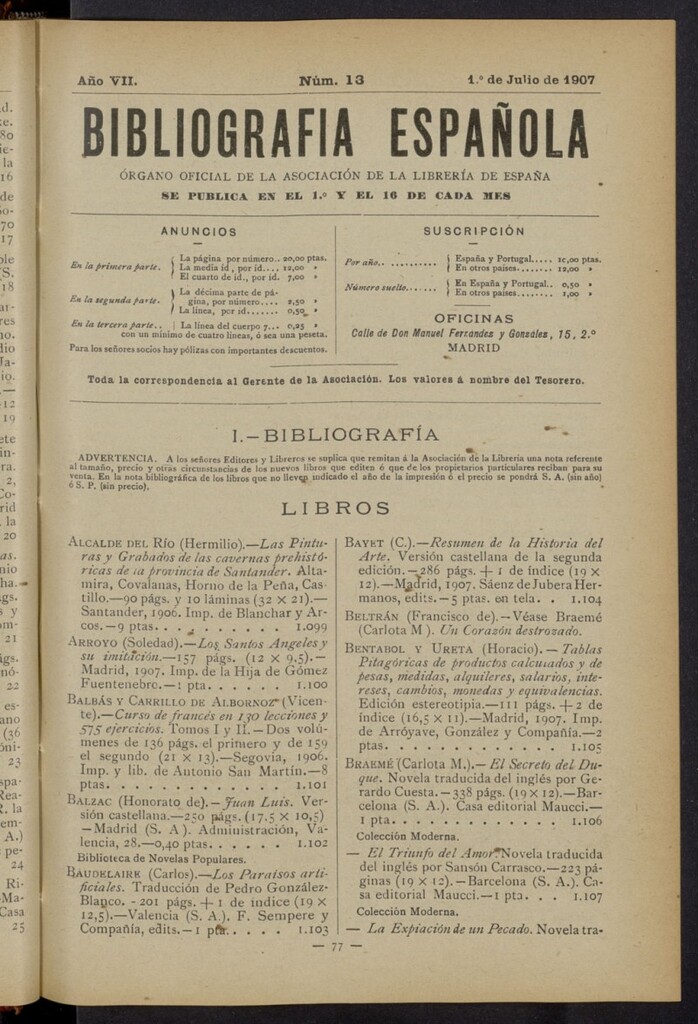 Miniatura de Bibliografía Española del 1 de julio de 1907
