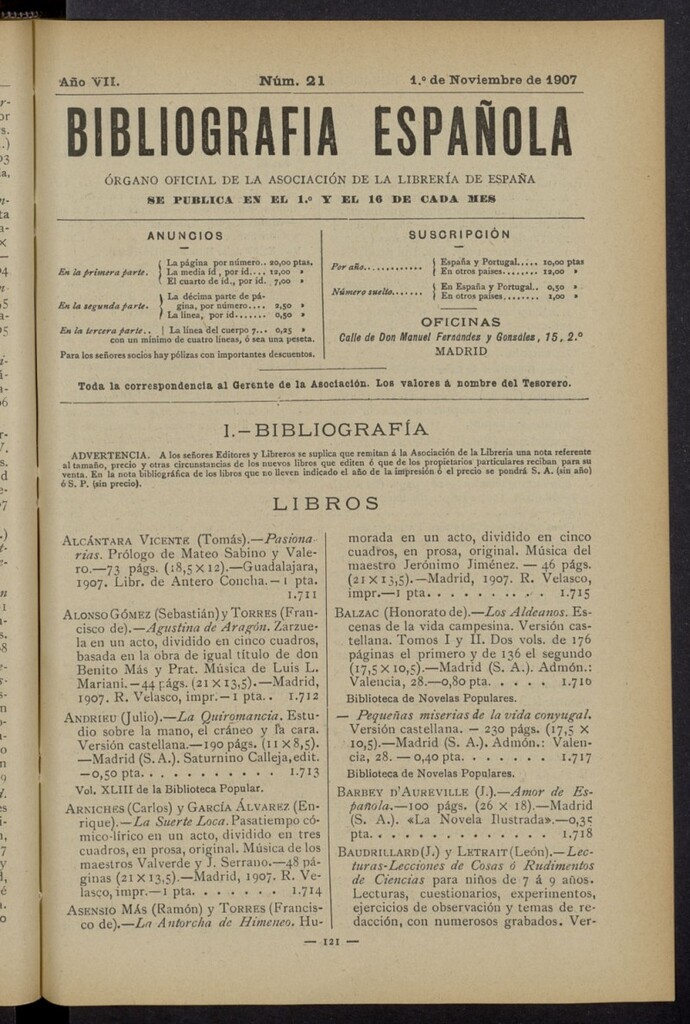 Miniatura de Bibliografía Española del 1 de noviembre de 1907