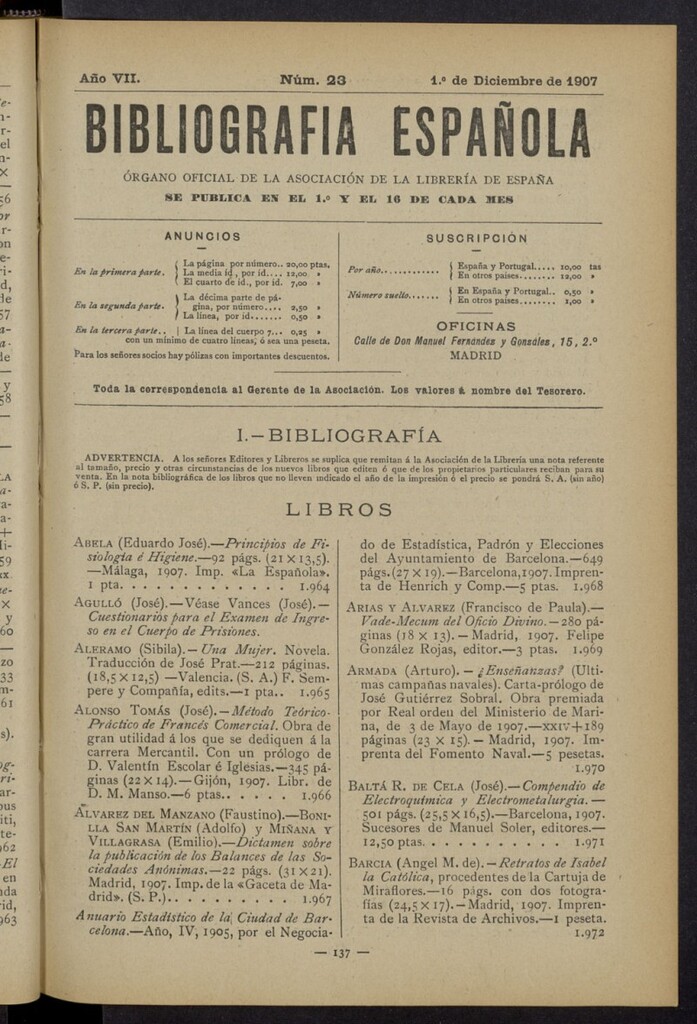 Miniatura de Bibliografía Española del 1 de diciembre de 1907