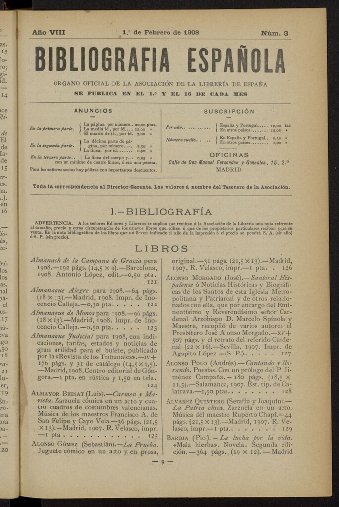 Miniatura de Bibliografía Española del 1 de febrero de 1908