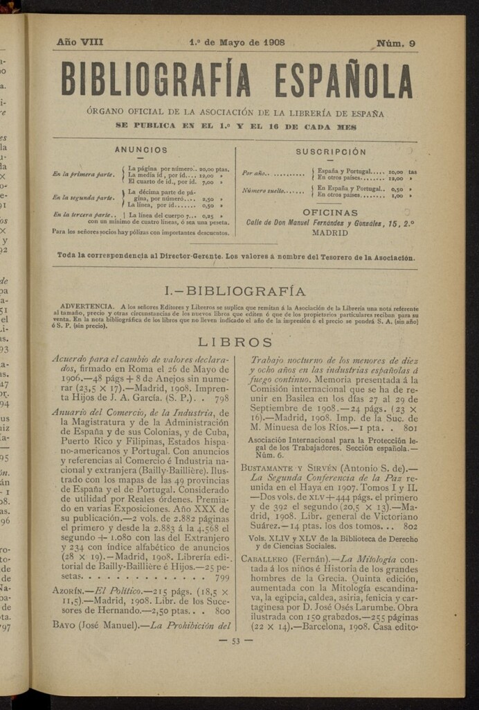 Miniatura de Bibliografía Española del 1 de mayo de 1908